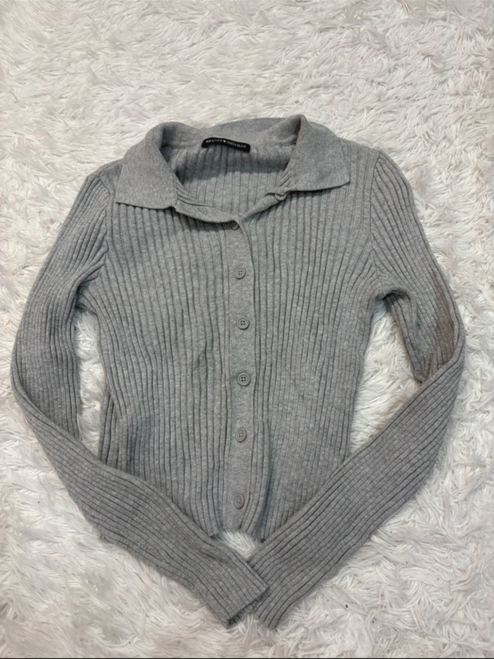 Brandy Melville Ribbed Button-Front Collared Sweater - Gray